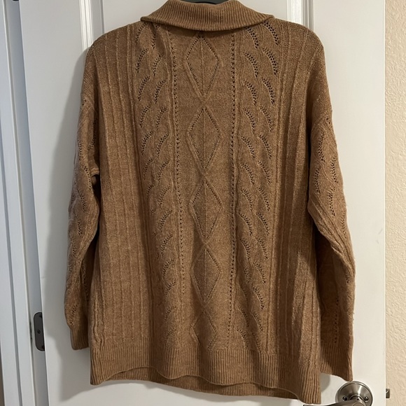 NWT Talbots Cable Knit Zip Collar Sweater - Size Medium - Camel Heather Color - Picture 5 of 8